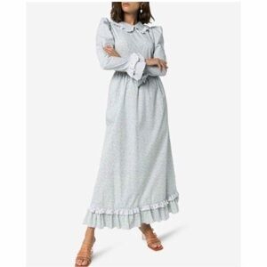 Batsheva Long Ruffle Prairie Ditsy Floral Maxi Dress Size 0 XS Blue Purple